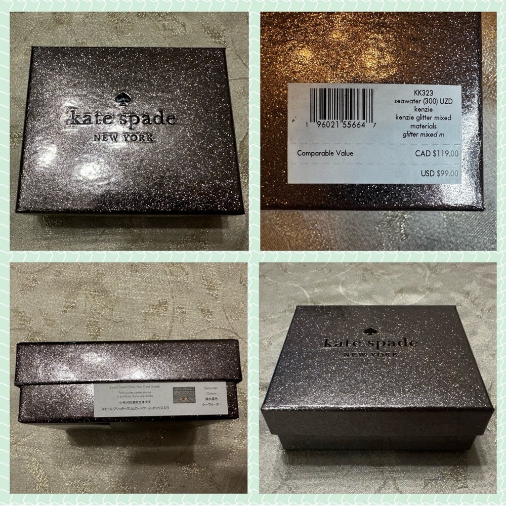 Kate Spade Glitter Card Holder NWT Seawater Sea Green Sparkle w/ the box! Boxed! - Picture 3 of 8